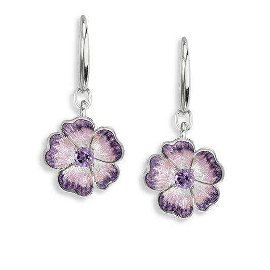 Purple Flower Wire Earrings-Amethyst. Sterling Silver