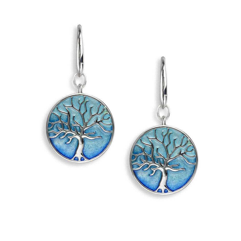 Blue Tree of Life  Wire Earrings. Sterling Silver