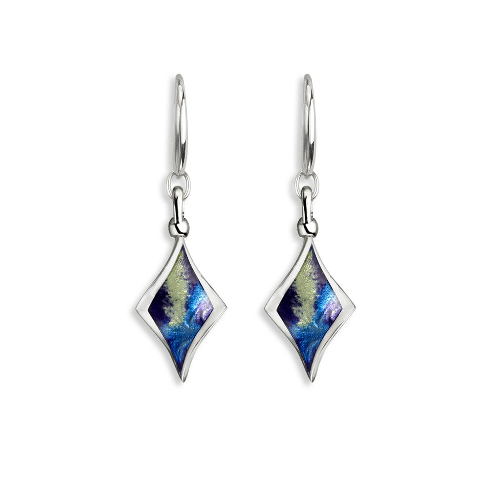Blue Color Aurora Diamond Twist Wire Earrings. Sterling Silver