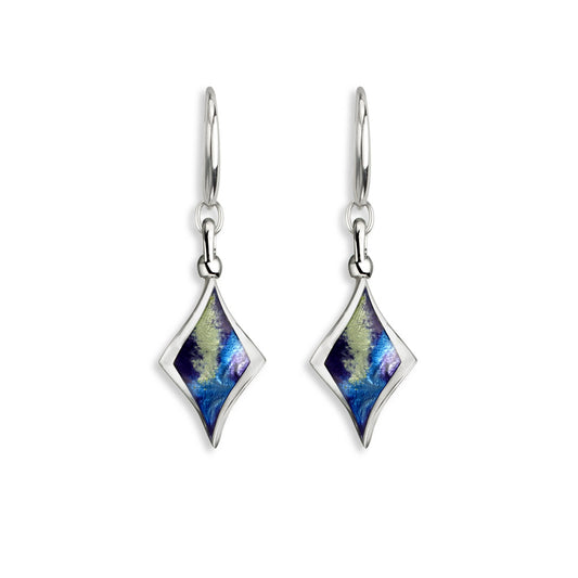Blue Color Aurora Diamond Twist Wire Earrings. Sterling Silver