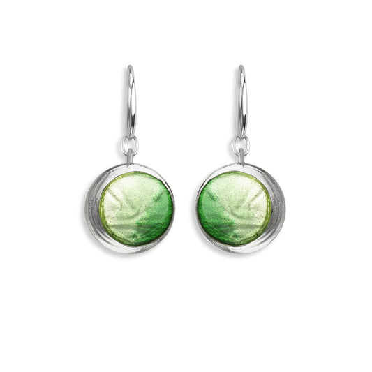 Green Round Wire Earrings. Sterling Silver