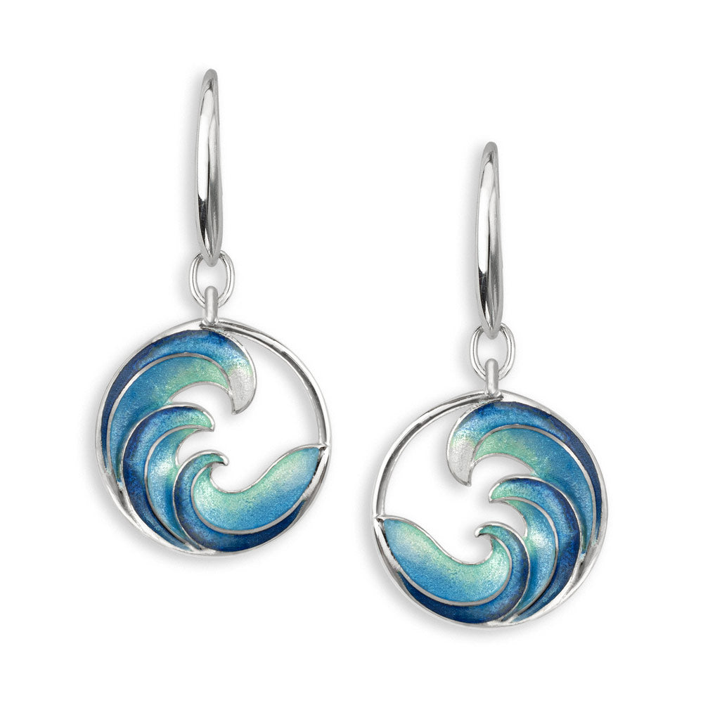 Blue Ocean Waves Wire Earrings. Sterling Silver