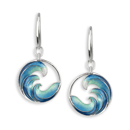 Blue Ocean Waves Wire Earrings. Sterling Silver