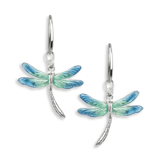 Blue Dragonfly Wire Earrings. Sterling Silver