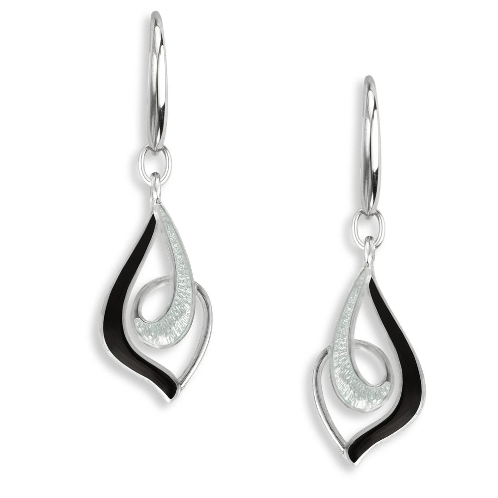 Black Marquise Wire Earrings. Sterling Silver