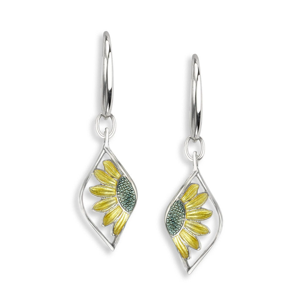 Yellow Sunflower Wire Earrings. Sterling Silver