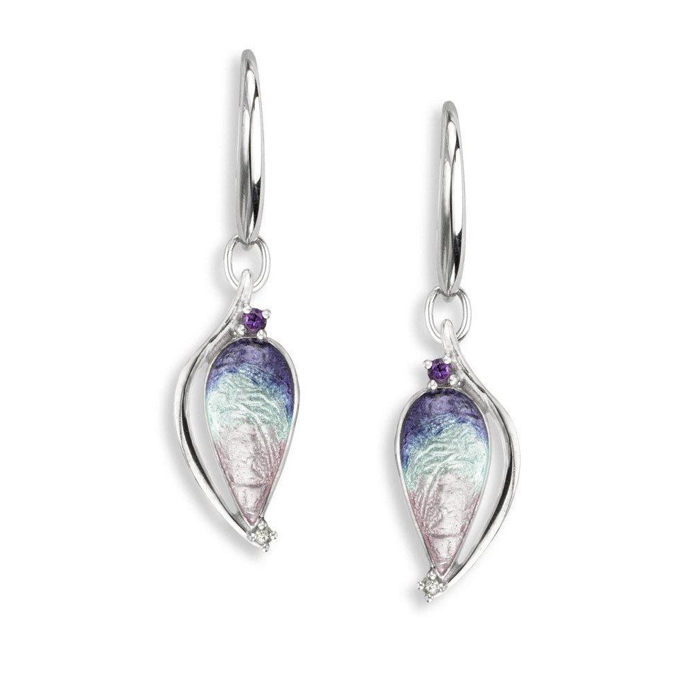 Blue Teardrop Wire Earrings-Amethyst-Yellow Sapphires. Sterling Silver