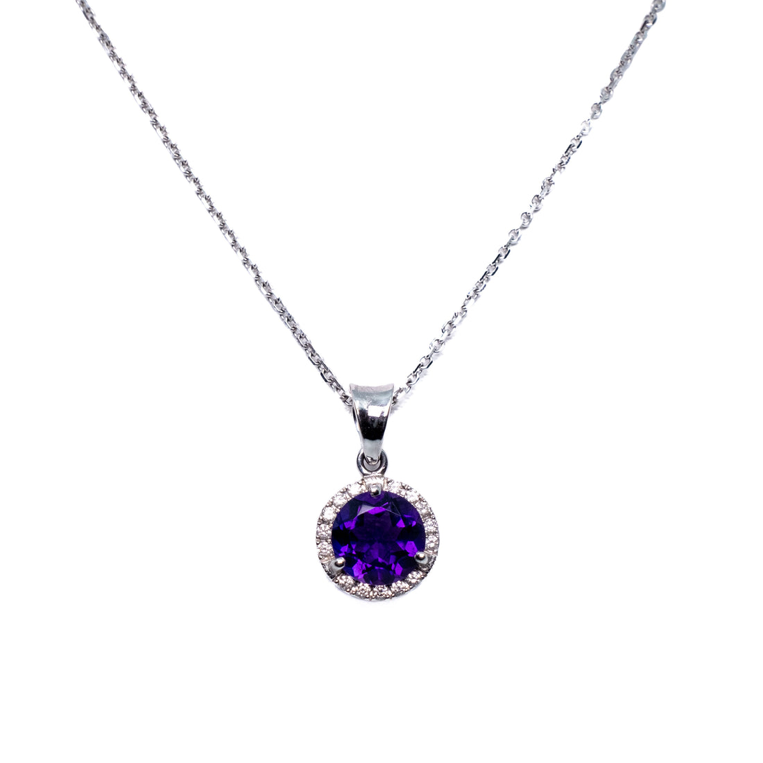 Amethyst Pendant with Diamond Halo