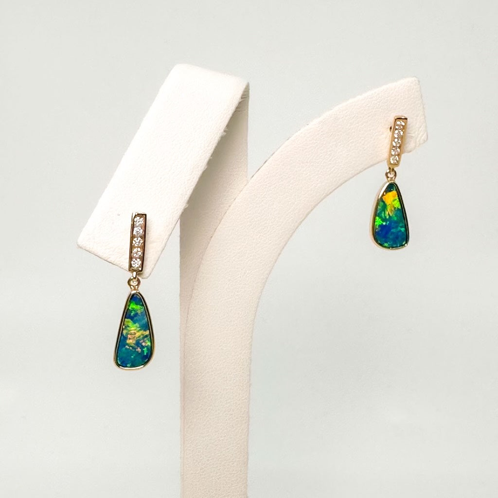 Australian Opal and Diamond Drop Earrings