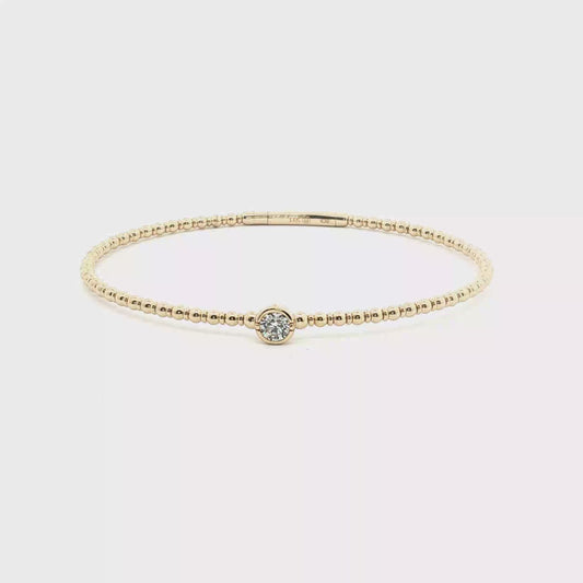 Yellow Gold Beaded Diamond Flexible Bangle