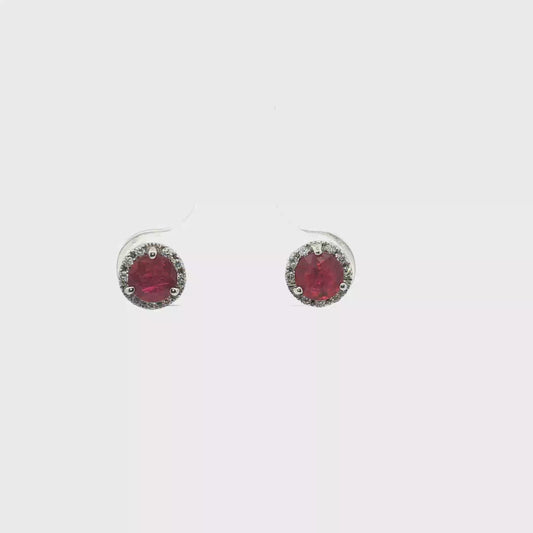 Ruby and Diamond Halo Stud Earrings