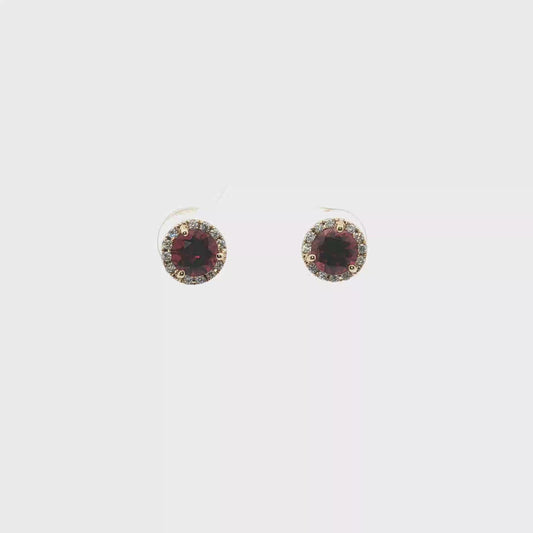 Garnet and Diamond Halo Stud Earrings