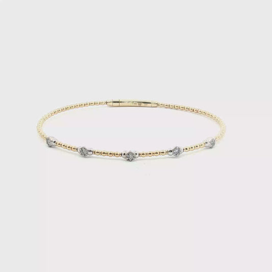 Two Tone Gold and Diamond Station Flexible Bangle