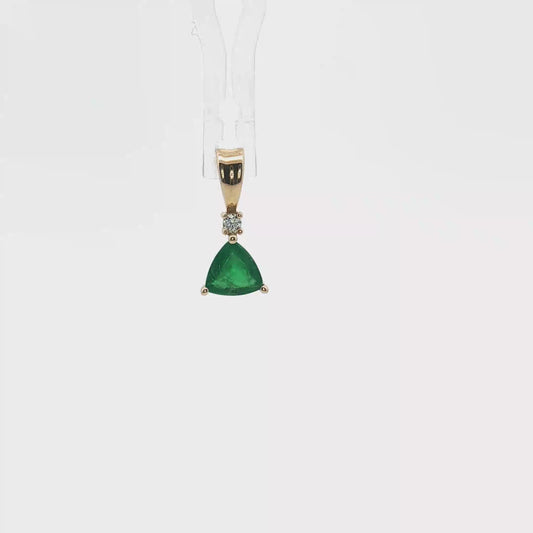 Yellow Gold Pendant with Trillion Emerald and Round Diamond