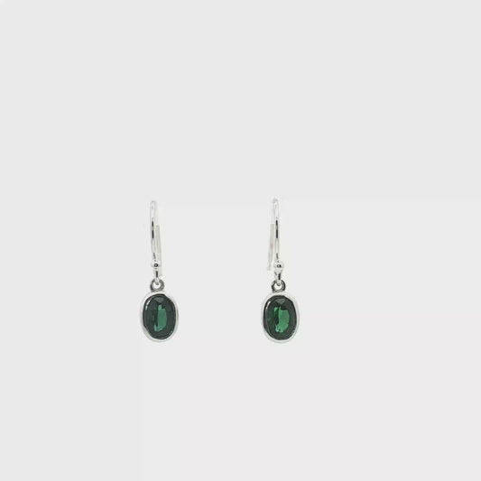 Oval Green Tourmaline Bezel Earrings