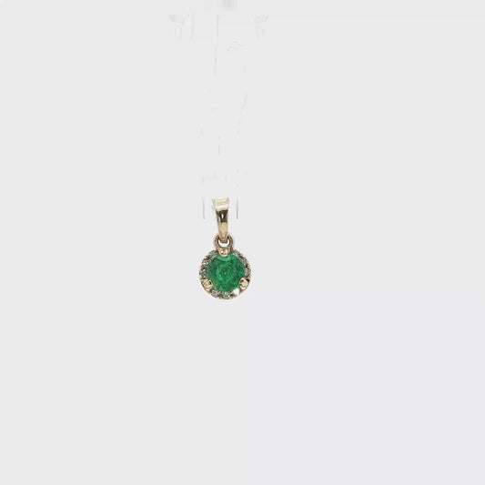 Round Brilliant Cut Emerald and Diamond Halo Pendant