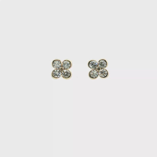 Diamond Clover Stud Earrings in Yellow Gold