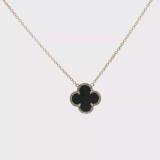 Onyx and Diamond Clover Necklace