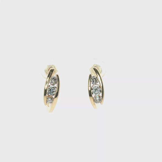 J-Hook Stud Earrings with Trio Diamond Setting