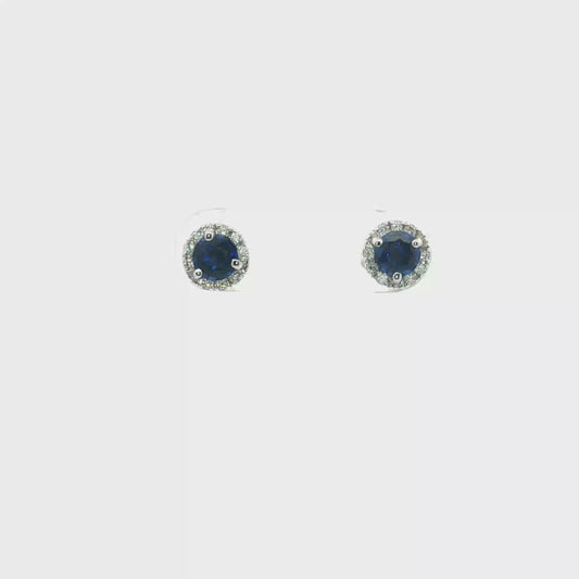 Ceylon Sapphire and Diamond Halo Studs