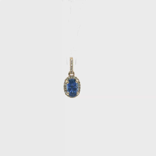 Oval Ceylon Sapphire and Diamond Halo Pendant
