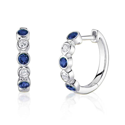 Diamond and Sapphire Bezel Huggie Earrings