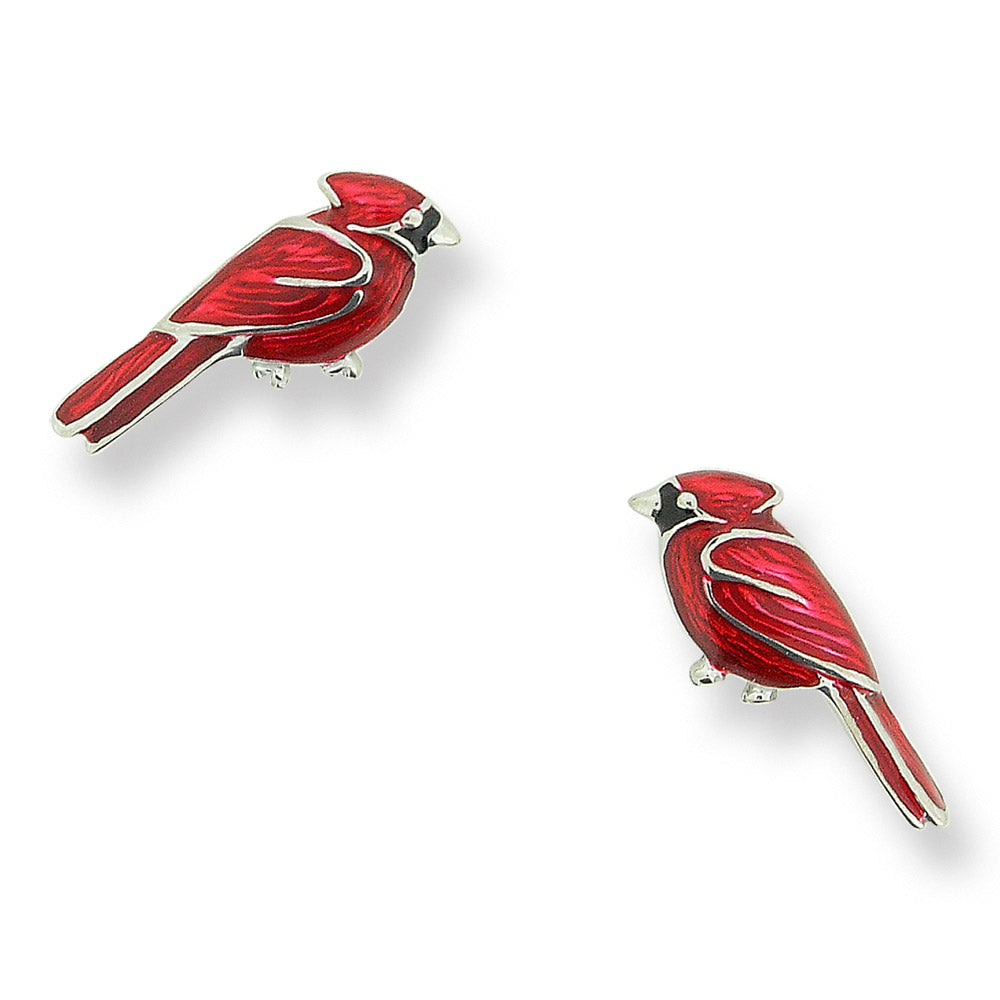 Red Cardinal Bird Post Earrings. Sterling Silver