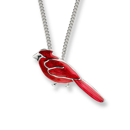Red Cardinal Bird Necklace. Sterling Silver