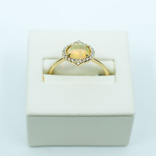 Opal Ring with Diamond Halo