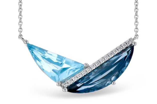 Blue Topaz and Diamond Geometric Necklace