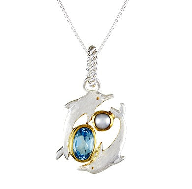 Pearl and Topaz Dolphin Pendant