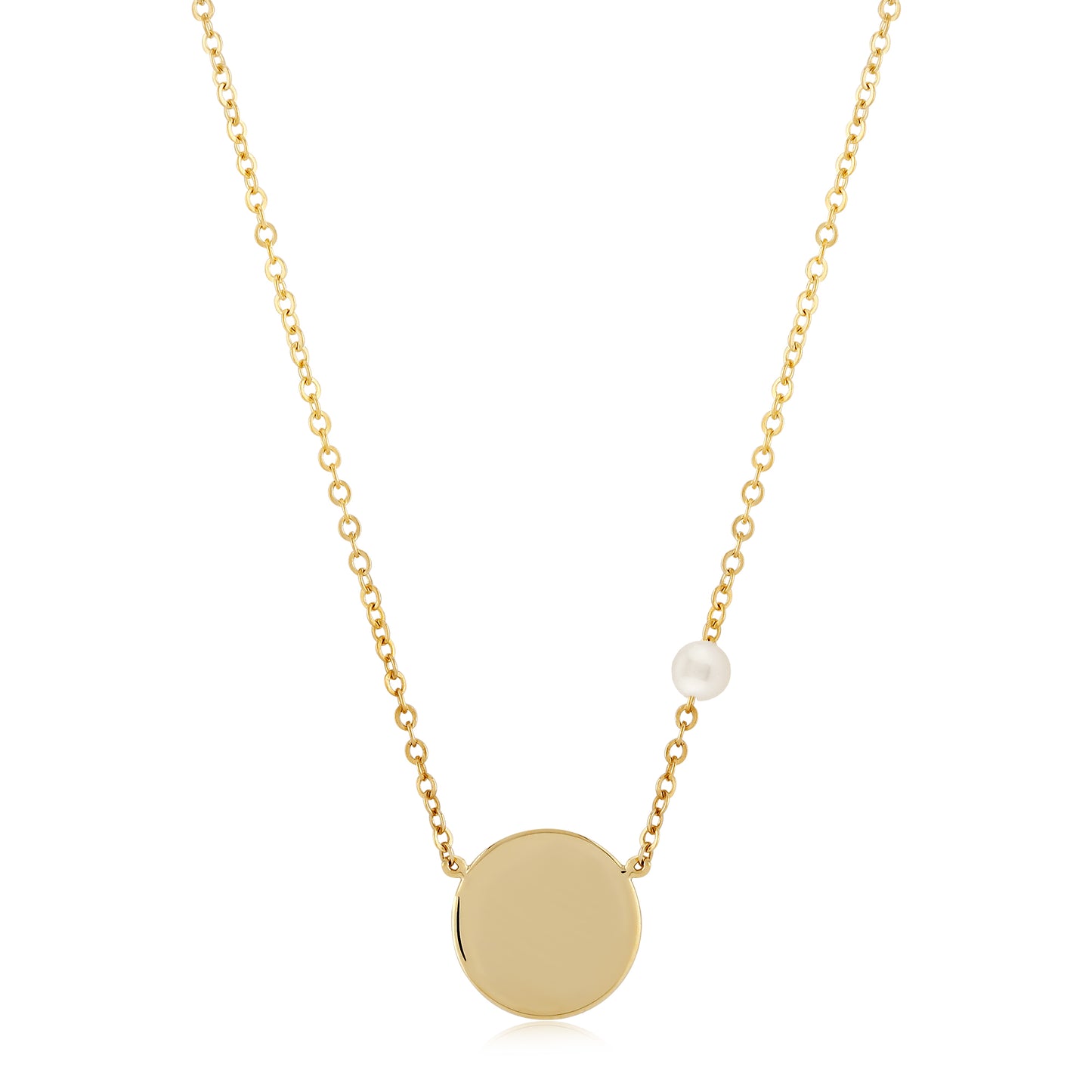Gold Disc Necklace with Pearl