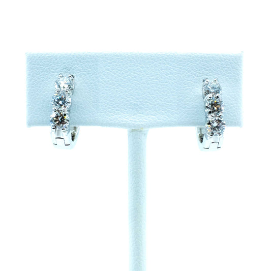 Spark 3-Diamond Huggie Earrings 0.90cttw/18KW