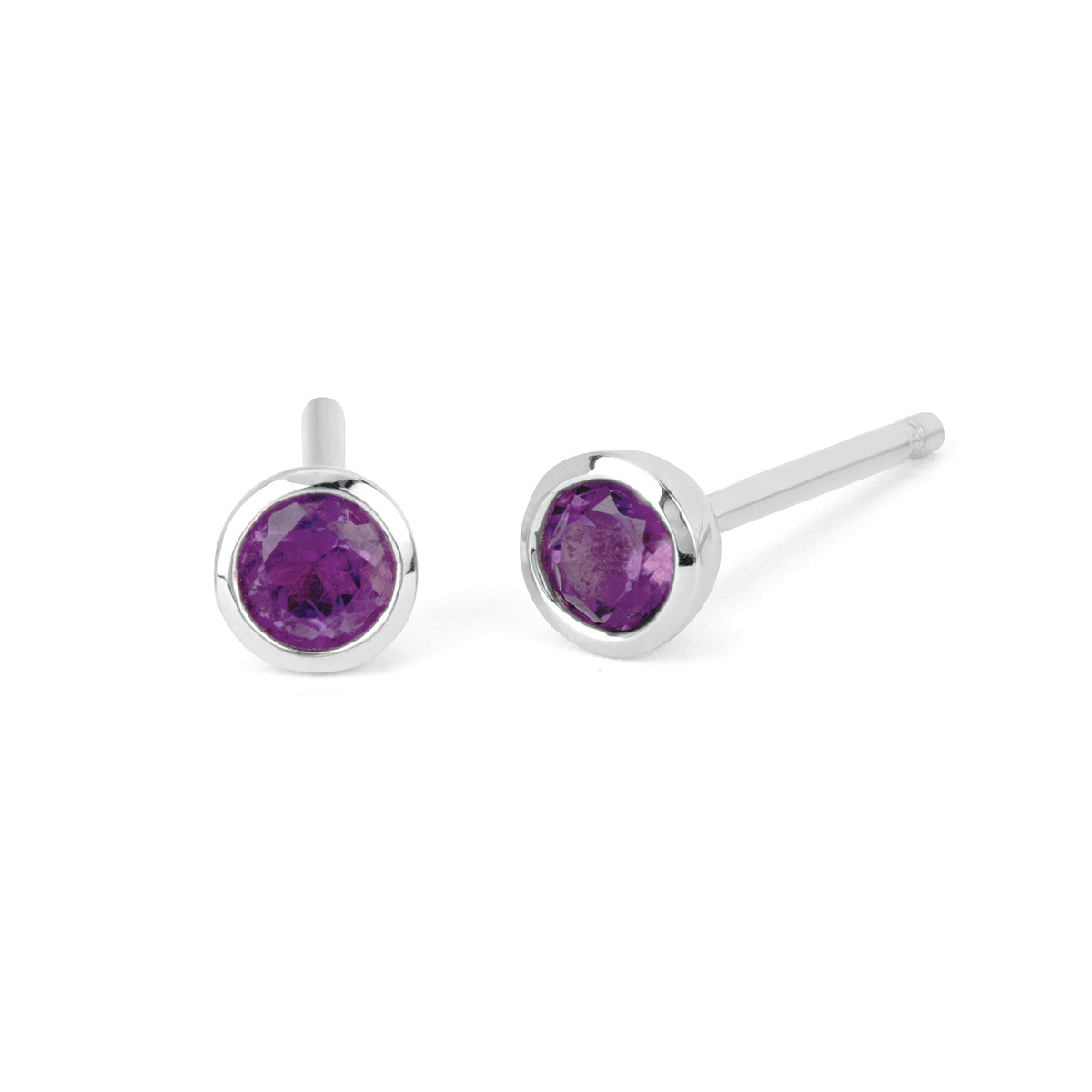 Amethyst Bezel Set Stud Earrings