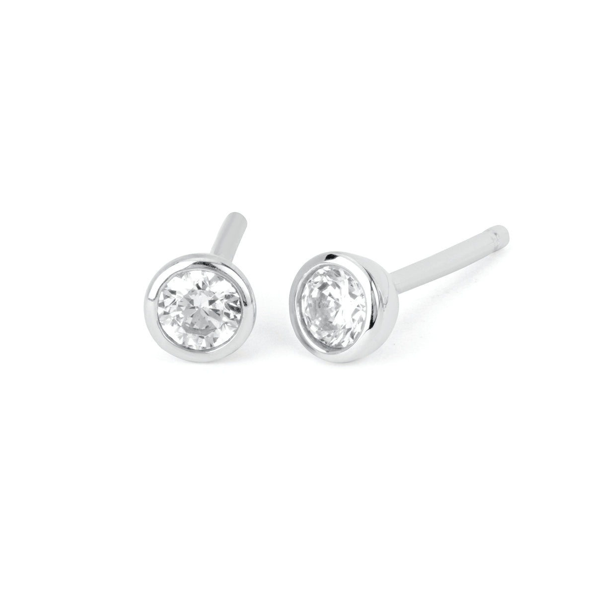 White Sapphire Bezel Set Stud Earrings