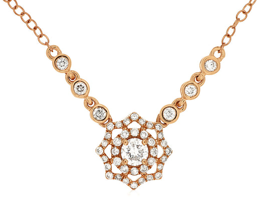 Rose Gold Diamond Octagon Halo Necklace