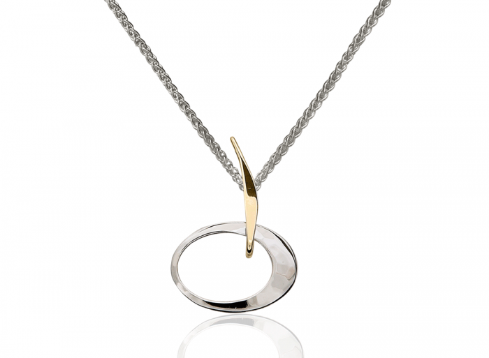 Petite Eliptical Pendant in Silver and 14K Gold