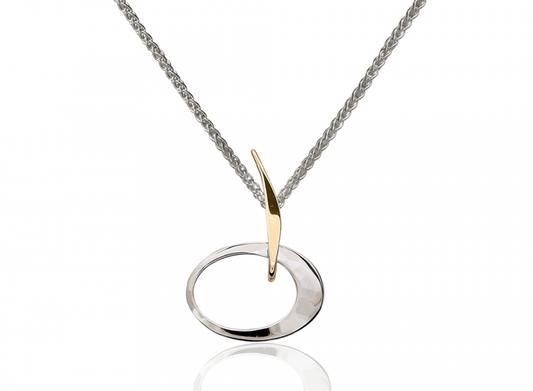 Petite Eliptical Pendant in Silver and 14K Gold