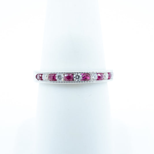 Spark Channel Set Alternating Ruby and Diamond Band 0.20cttw/0.30cttw/14KW