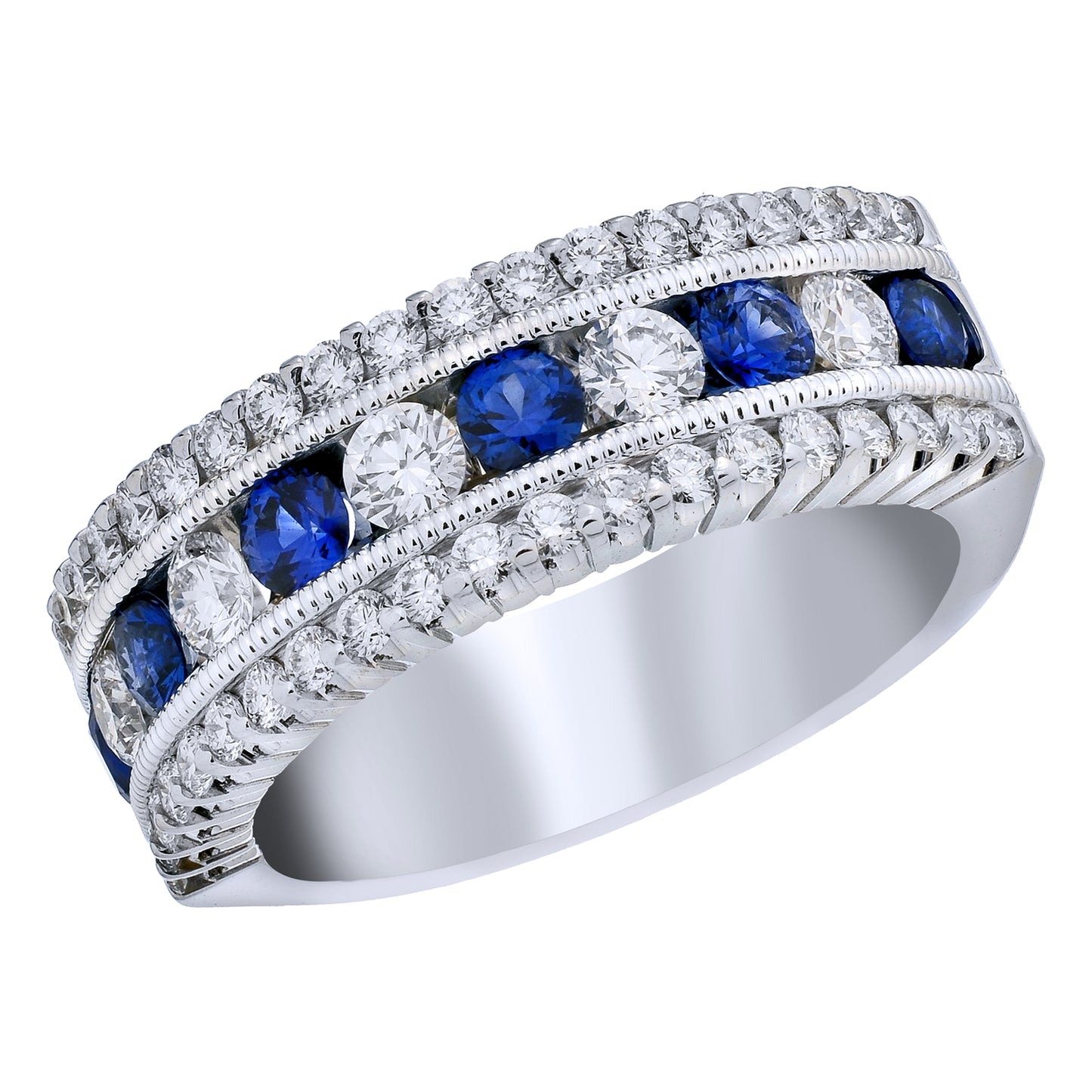 Spark Milgrain Celebration Sapphire and Diamond Ring 0.64cttw/1.03cttw/14KW