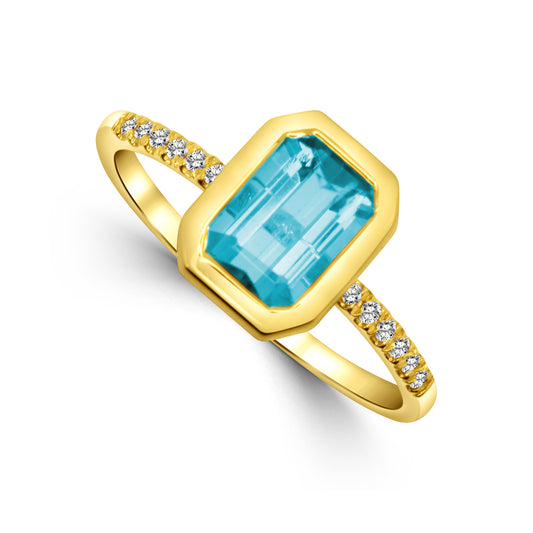 Blue Topaz and Diamond Bezel Fashion Ring