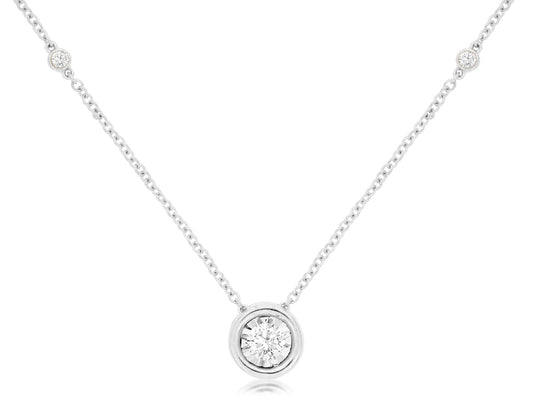Diamond Bezel Set White Gold Necklace