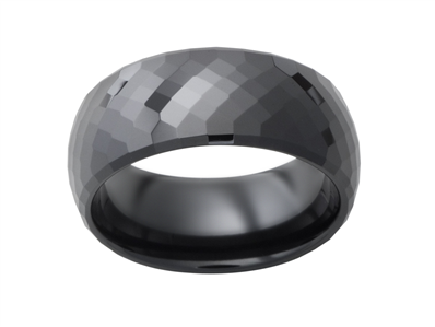 Ceramic 8mm Black Faceted Mens Wedding Band
