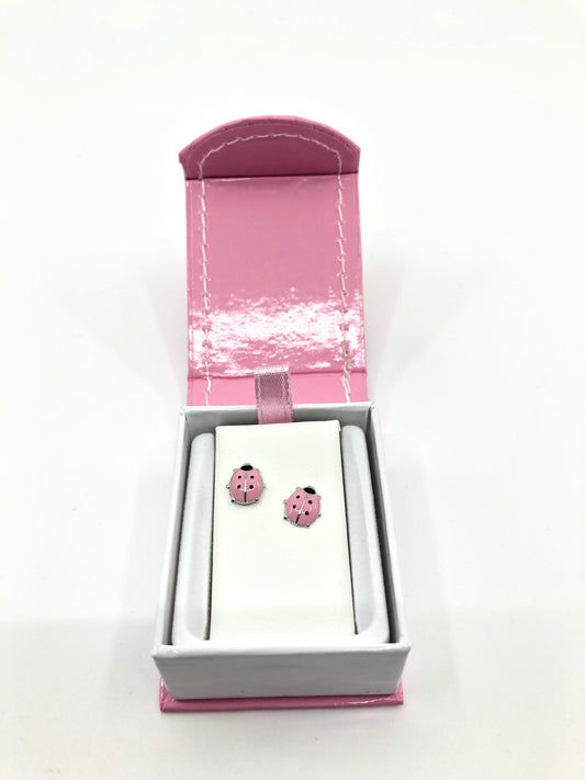 Youth Pink Ladybug Earrings