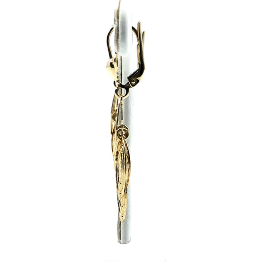 Textured Dangle Yellow Gold Earrings