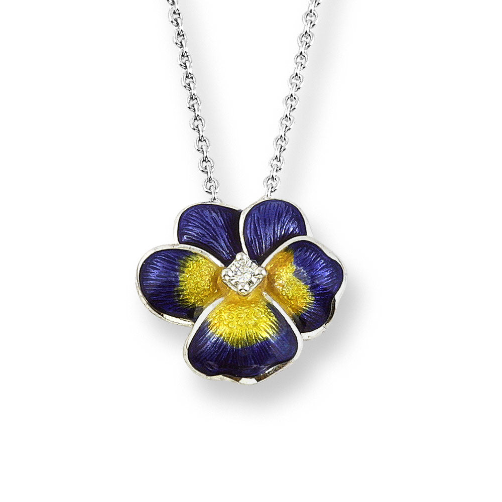 Purple Pansy Necklace. Sterling Silver-White Sapphire