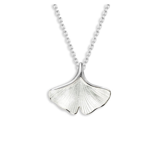 White Ginkgo 1-Leaf Necklace. Sterling Silver