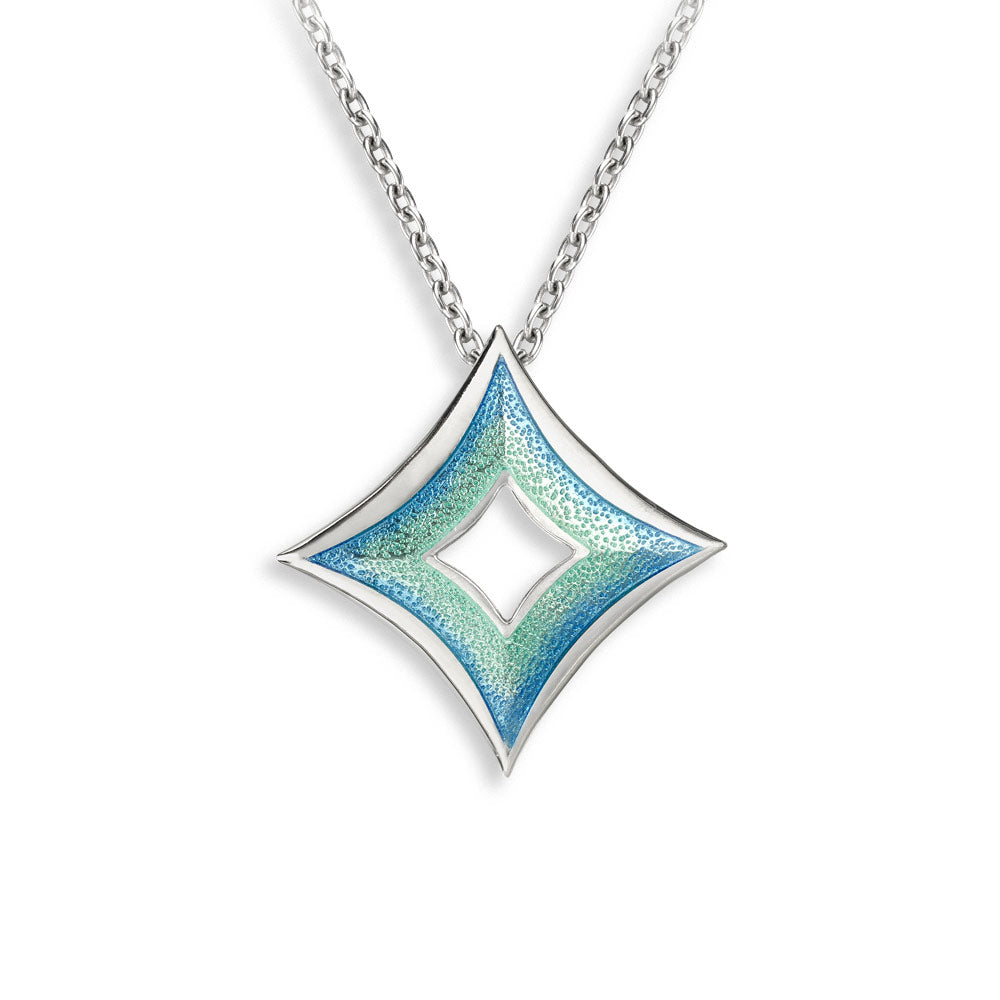 Turquoise Cut-Out Diamond Necklace-Watercolors. Sterling Silver