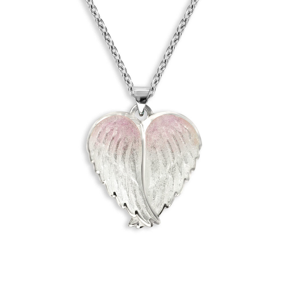 White and Pink Angel Wings Necklace. Sterling Silver
