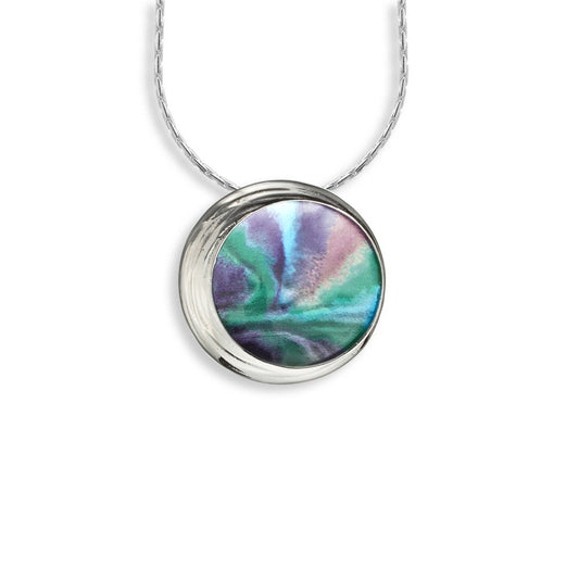 Blue Color Aurora Circle Necklace Sterling Silver